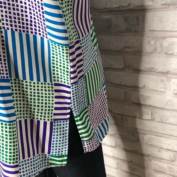 DVF Vintage Silk Blouse w/ dots and lines, medium - Picture 5 of 7